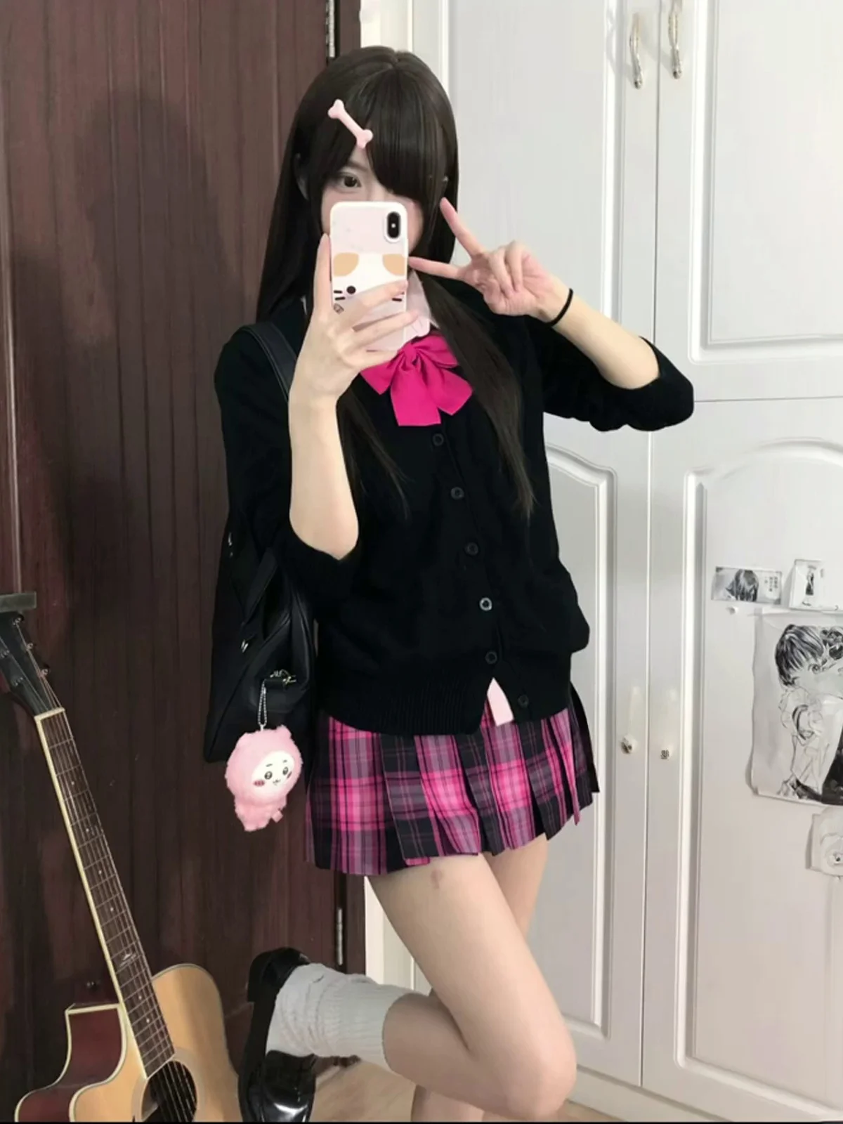 

Black Sweater Skirt Set Original Design Summer Collection Short Sleeve College Style Korean School Uniform for Girls