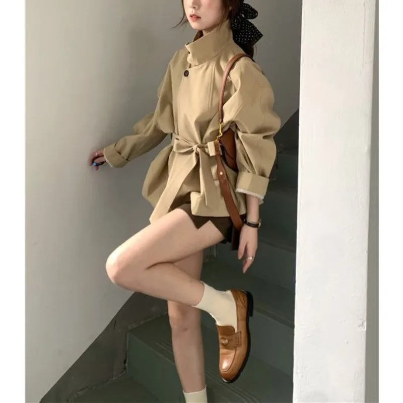 

YYAHAHA усовершенствованная ветровка цвета хаки для женщин, осенний новый силуэт, короткий стильный темпераментный топ в британском стиле