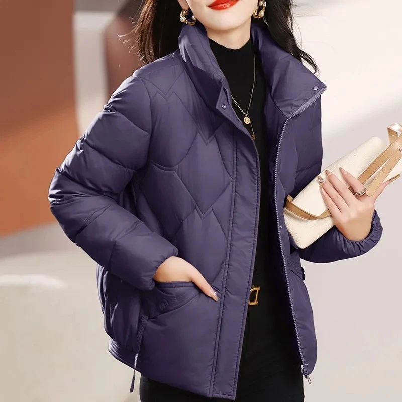 Chaqueta corta acolchada de algodón para mujer, Parka holgada e informal con cuello de pie, prendas de vestir de invierno, novedad de 2024