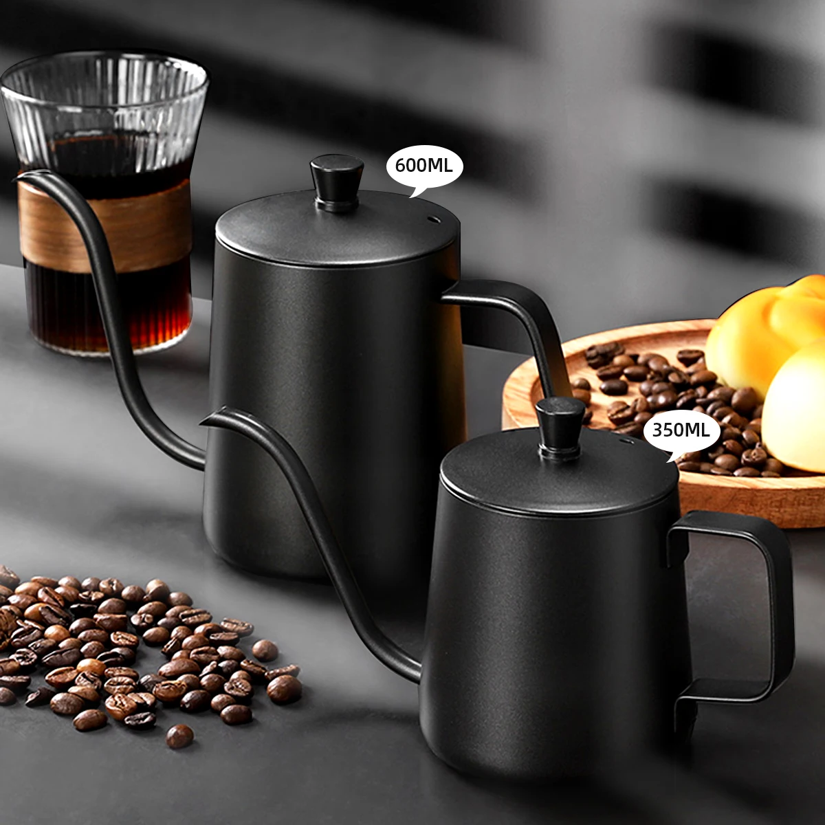 350ml 600ml Drip Kettle Coffee Tea Pot Non-stick Coating Food Grade Stainless Steel Gooseneck Drip Kettle Swan Neck Thin Mouth