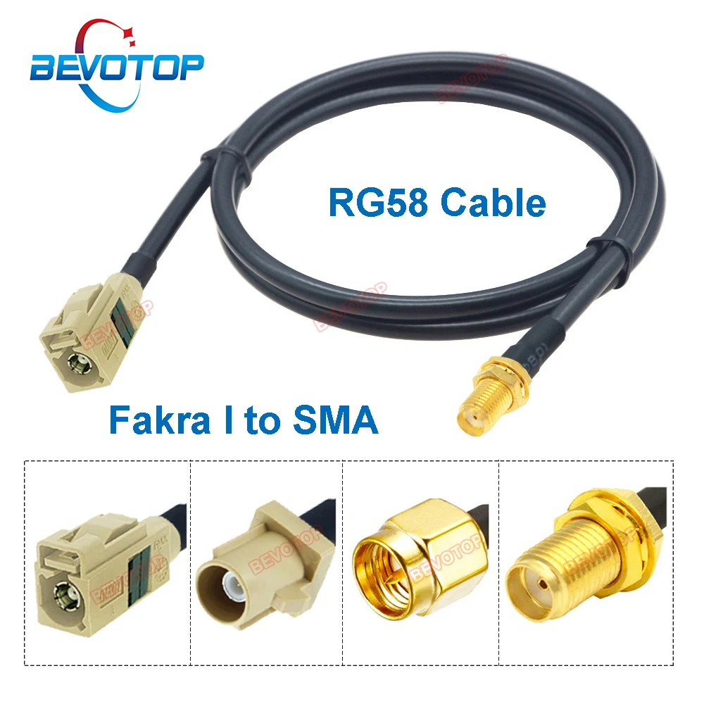 

1PCS SMA to Fakra RG58 Jumper Beige Fakra I to SMA Male Female Connector 50 ohm RG-58 Pigtail BEVOTOP Auto Cable Wire Harness