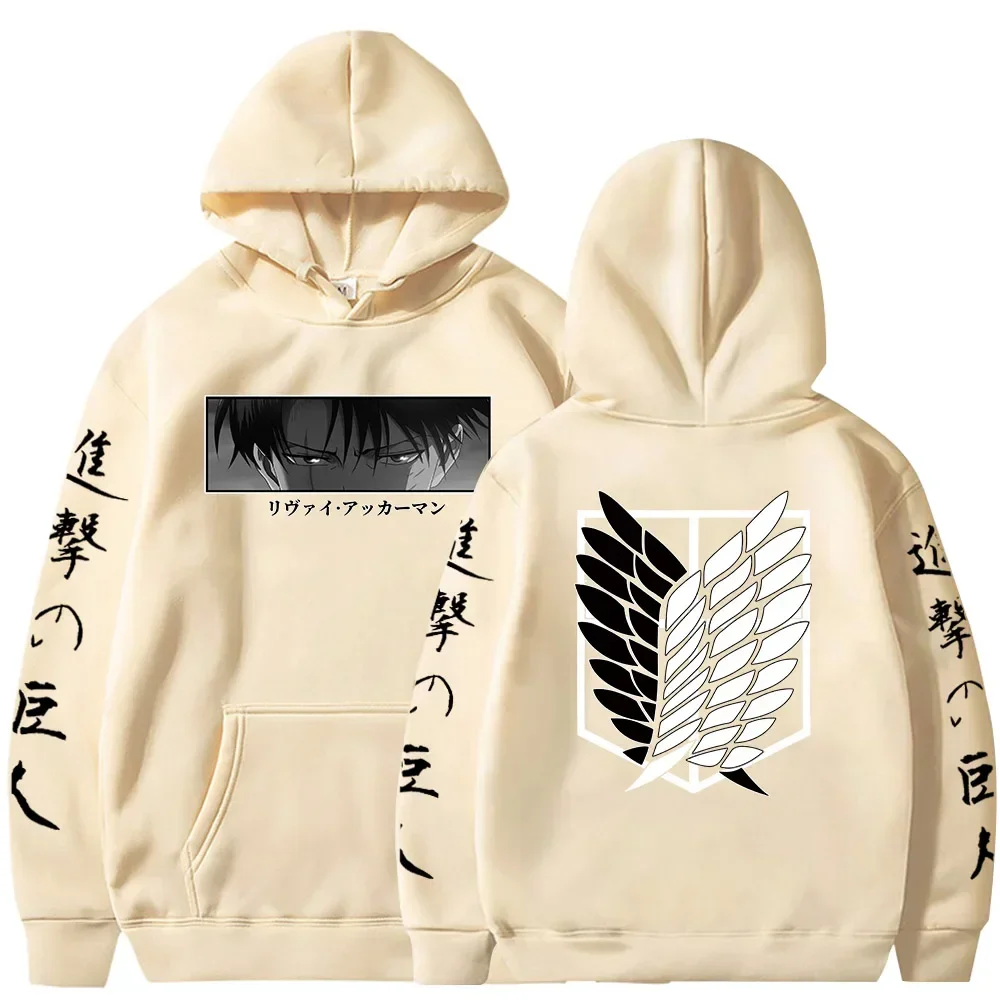 Hot Anime Attack on Titan Hoodies Print Hooded Men Clothes Sweatshirt Harajuku Regular Length Front Pocket Detail Long Sleeve