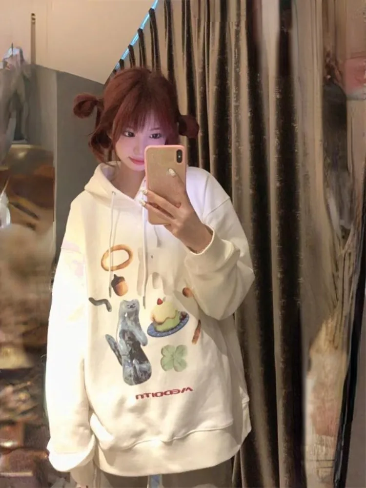 Harajuku Kawaii Hoodie Women Gothic Autumn Winter Cartoon Print Pullovers Long Sleeve Girls Cute Sweatshirt Oversized Streetwear