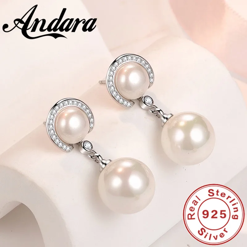 Elegant 925 Sterling Silver Pearl Zircon Earrings Long Fashion Jewelry Accessories for Women Wedding Engagement Party