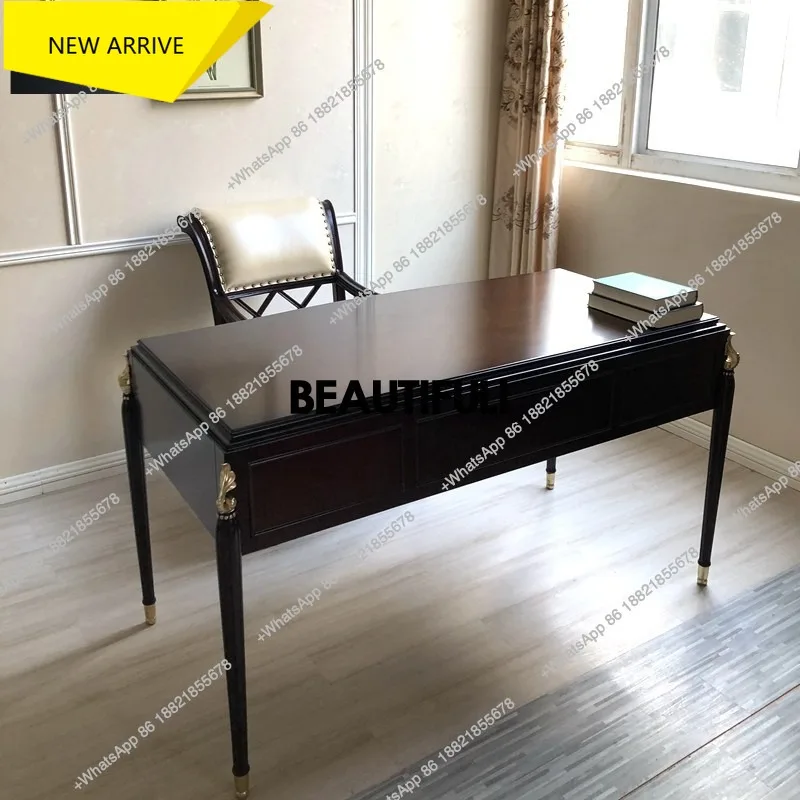 

M138 Neoclassical light luxury solid wood desk French multi-drawer writing table American beech desk
