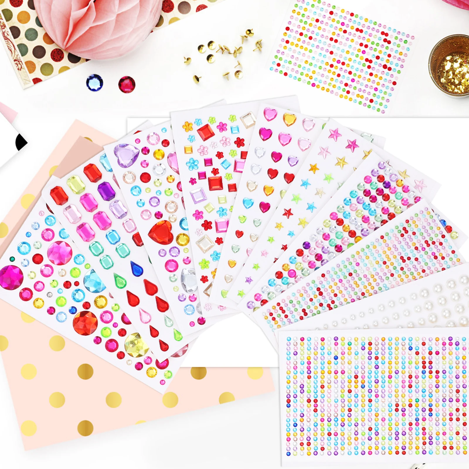 

10 Sheets Adhesive Gem Stickers Rhinestone Jewels Variety Styles Glitter Crafts Kids Rhinestone Stickers Self Adhesive Art