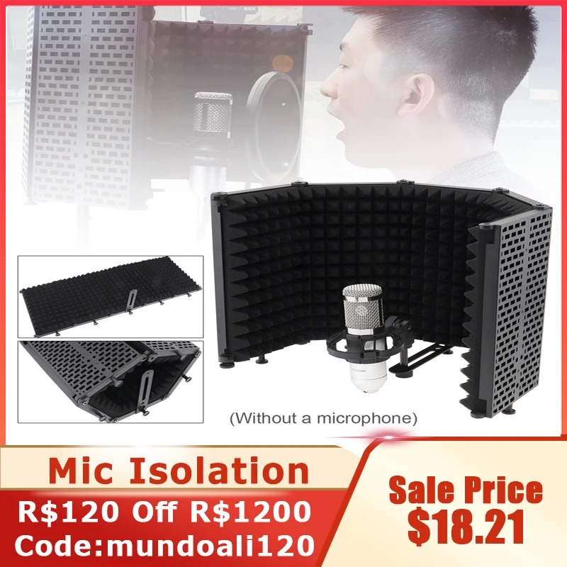 

Microphone Isolation Shield 3 / 5 Panel Foldable Wind Screen 3/8" and 5/8" Threaded High Density Absorbing Foam Live Broadcast