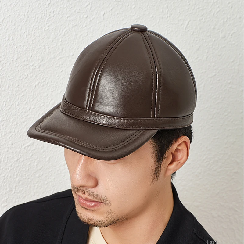 Winter men brown/black Color Real Leather Cowhide Baseball Caps Men Ladies Youth Duck Tongue Wamr Hats Hip Pop Bonnet Femme