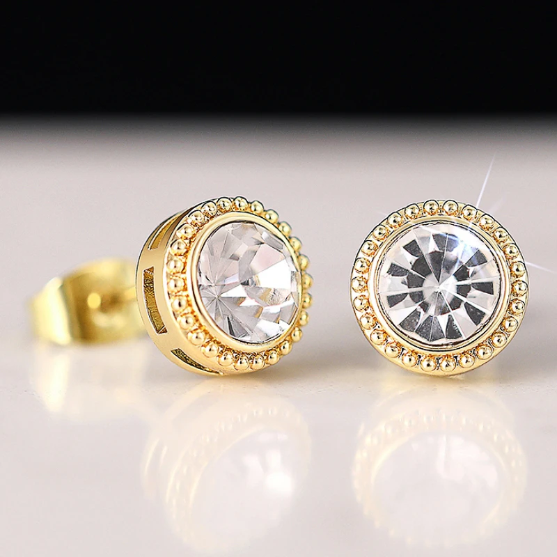 2026 Simple and Classic Round Cubic Zirconia Stud Earrings Gold Color for Women Versatile Minimalsit Teens Earrings Jewelry