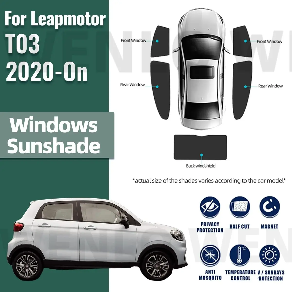 

For Leapmotor T03 2020 2021 2022 2023 2024 Car Sunshade Front Windshield Magnetic Mesh Curtain Rear Side Window Sun Visor Shade