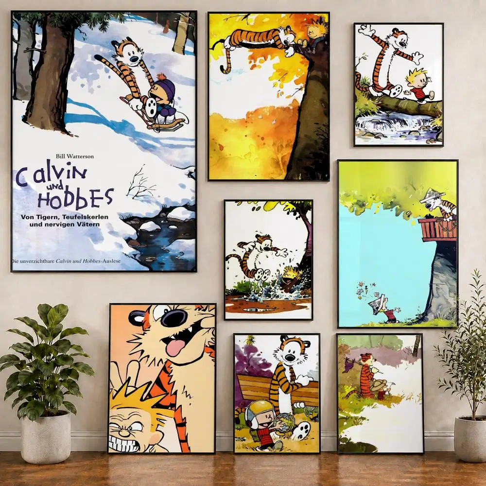 Comic C-Calvin and H-Hobbes Childhood Poster PVC HD Peel and Stick Modern Poster Home Office Living Room Dining Room Wall Decor