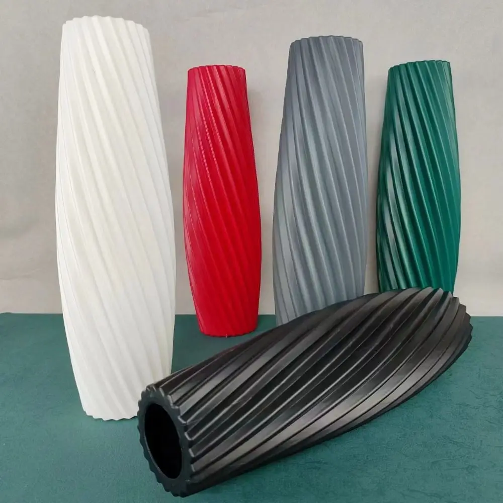 Solid Color Plastic Flower Vase Plastic Stripes Design Flower Arrangement Plant Pot Desktop Decor Ornament Living Room Ornament