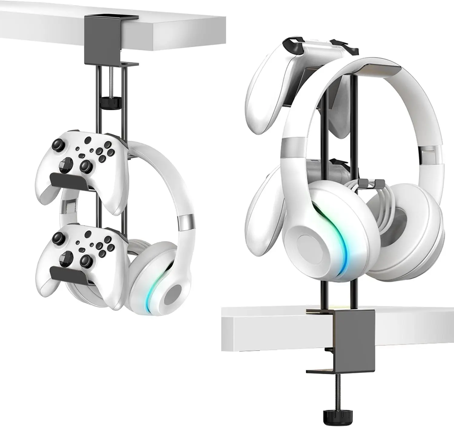 

Алюминиевая подстольная подставка для наушников и контроллеров - игровой органайзер 2 в 1 для ПК, PS5, Xbox