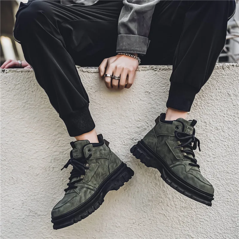 

Новинка 2023 года, рабочие ботинки в британском стиле, спортивная повседневная обувь в стиле ретро, Нескользящие мотоциклетные ботинки с высоким берцем и толстой подошвой, обувь для отдыха