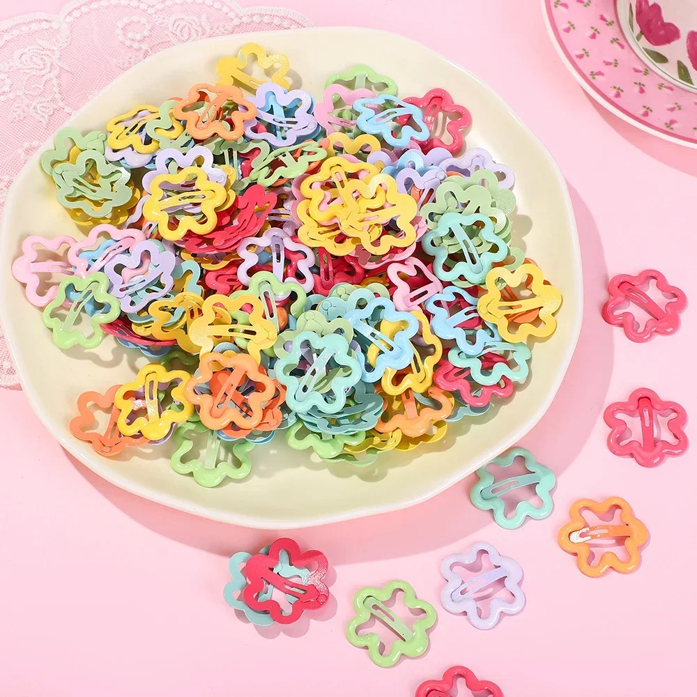 20Pcs Random Color Mixing Flower BB Hair Clips Drip Oil Bangs Metal Hair Bangs Hair Pin Girls Best Dress Gift Headwear Fashion