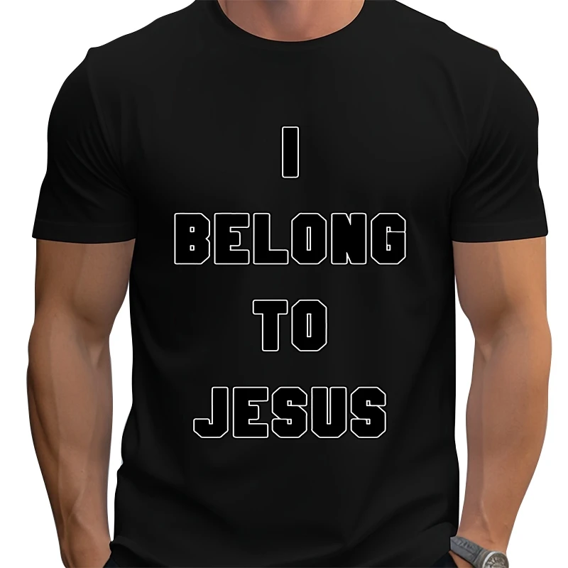 

Мужская футболка из чистого хлопка «I Belong to Jesus», модная летняя повседневная футболка с короткими рукавами, культурная футболка, мужская одежда