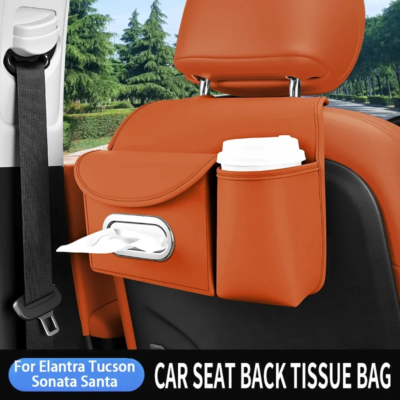 Car Seat Backtissue Bag For Hyundai Elantra Tucson Sonata Santa Tucson EV Chair Back Multi-Function Tissue Box Auto Accessories