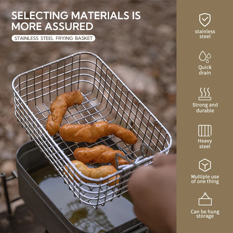 

CAMPINGMOO S-1218 Смаженые сетки и корзины для улицы, складной фри из нержавеющей стали 304, жареные картофельные фри, ланч-боксы для пикника