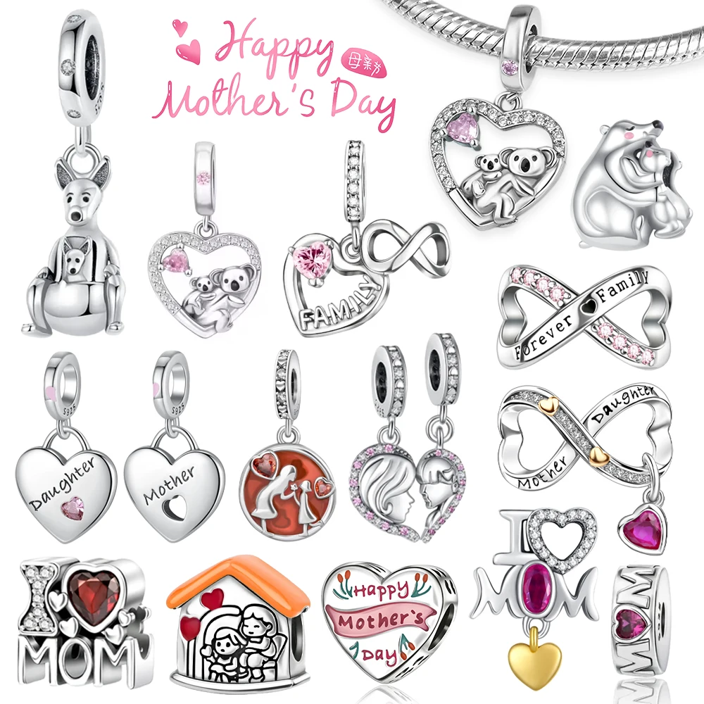 

Подвески-шармы из стерлингового серебра 925 пробы ко Дню матери: сердце, кенгуру, коала. Оригинальные бусины для браслетов, для изготовления ювелирных изделий, подарок маме.