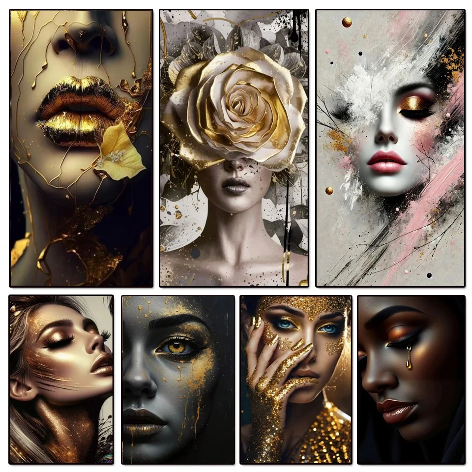 

Алмазная картина, золотая, черная африканская женщина, цветы, картина из горного хрусталя, сделай сам, 5D вышивка, алмазная мозаика, большое искусство, домашний декор