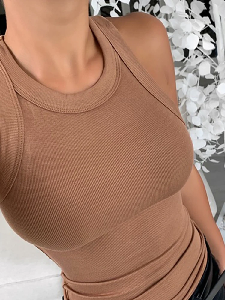Women Solid Round Neck Ribbed Tank Top Camisole Women Summer Basic Elastic Tank Top O Neck Solid Tank Top