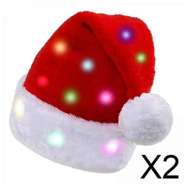 Christmas Plush Light Up Santa Hat with LED Funny Costume Party Cap for Nightclub Stage Festival