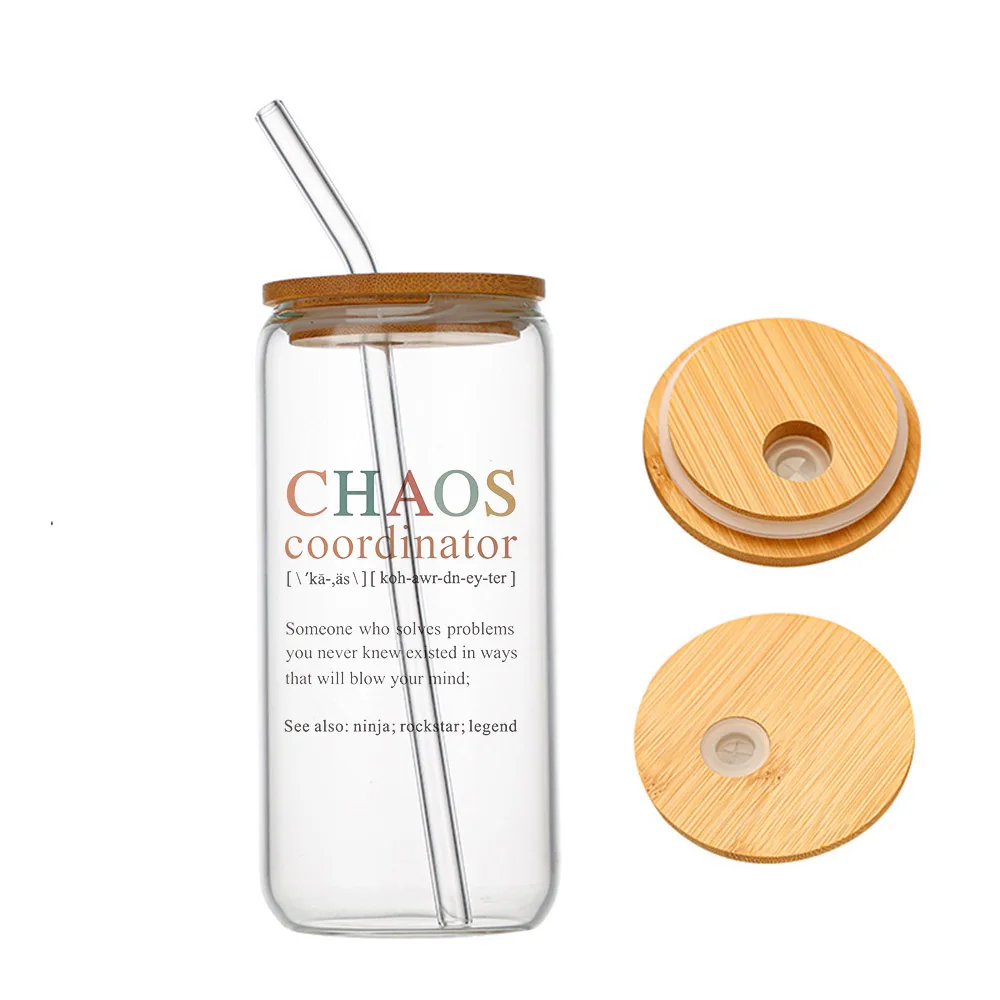 

Chaos Coordinator Coworker Gifts For Women Glass For Heat Resistant High Drinking Cup With Straws Lids 16 oz