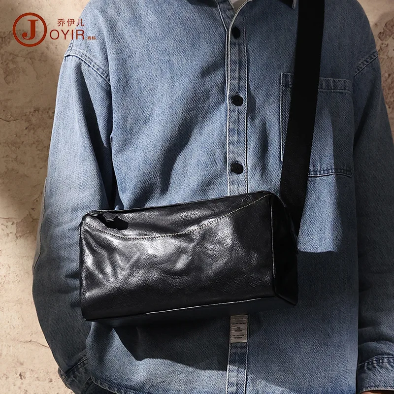 Genuine Leather Sports Messenger Bag Men's Skeleton-Skin Functional Casual Shoulder Bag Men's Bag Fashion Brand Retro Men's Shou