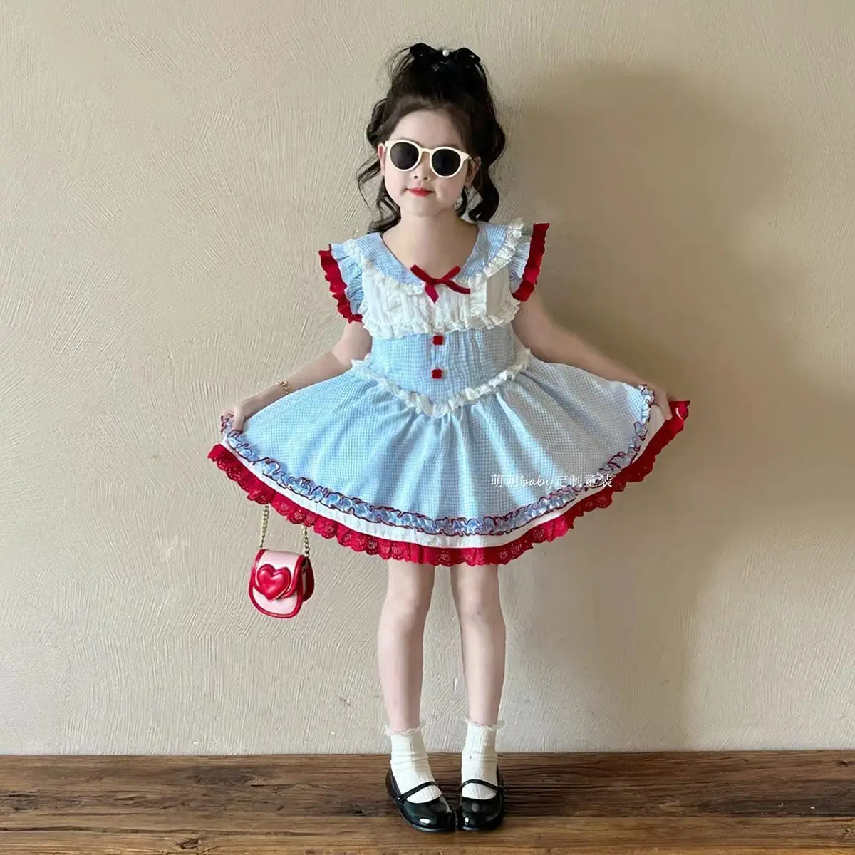 

Girls' Little Flying Sleeve Dress 2026 Spring/Summer New Style Children's Elegant Bow Pong Princess Dress