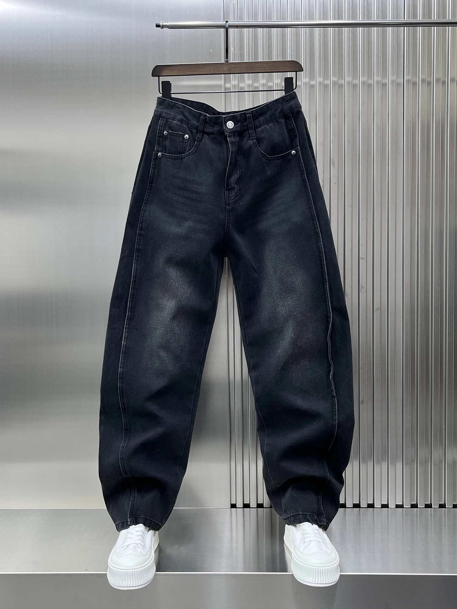 

Модные американские свободные джинсы с прямыми штанинами, мужские весенние новые брюки длиной до пола в стиле пэчворк большого размера с талией