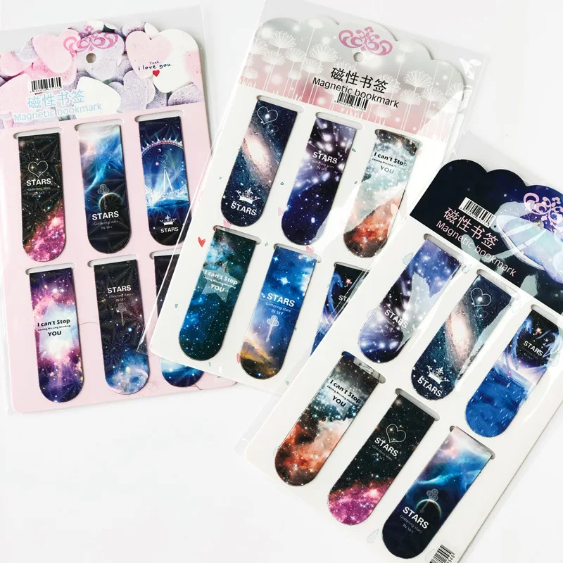 6 Pcs/pack Fantastic Starry Magnetic Bookmarks Maker of Page