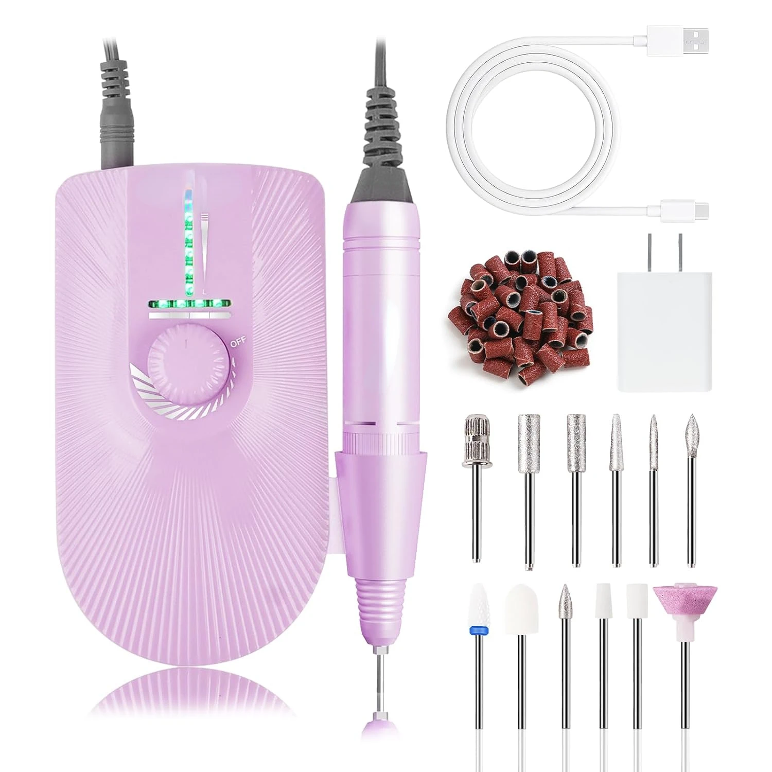 

Professional Nail Drill 35000RPM, Rechargeable & Cordless Nail File Drill Machine with 12 Bits and 26pcs Sanding Bands for