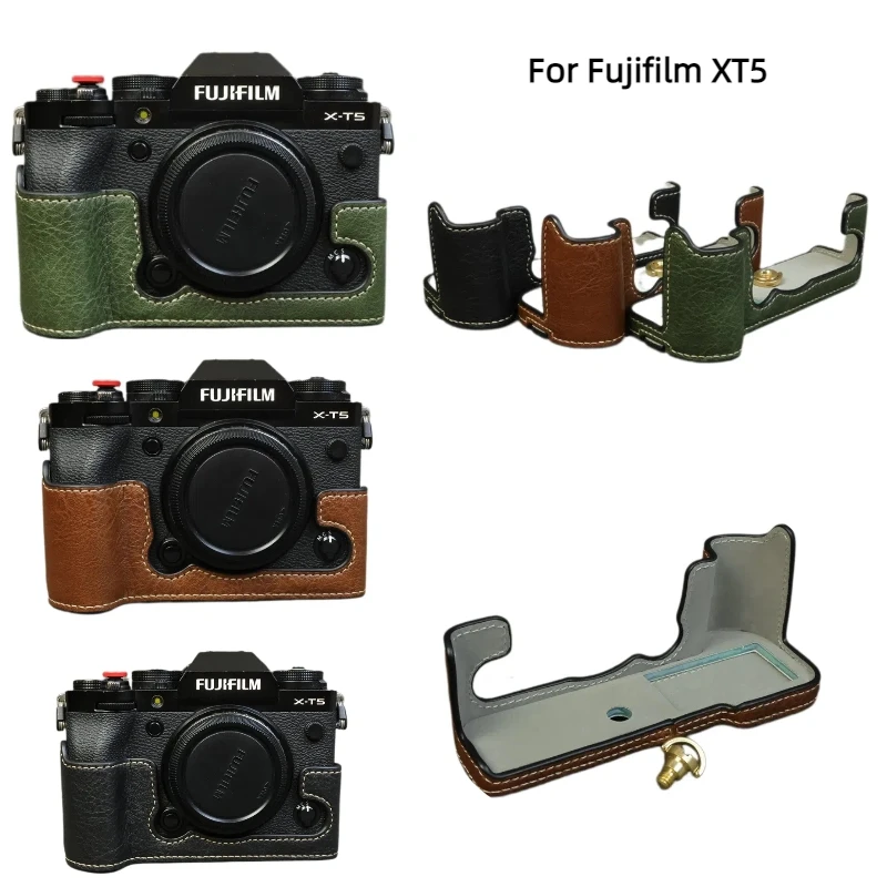 Magnetic PU Leather Camera Half Cases for Fujifilm XT5 X-T5 Bottom Cover Protective Base Shell with Battery Opening Port