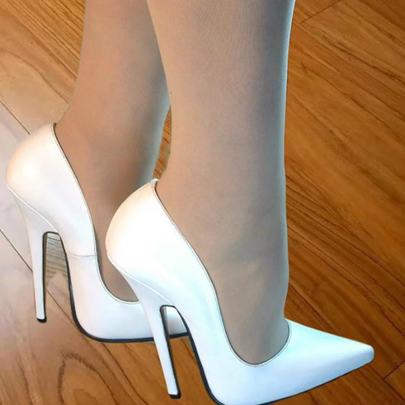 

White Slip On Matte Leather Pumps Pointed Toe Thin High Heel Fashion Sexy Cool Summer Big Size 2025 Woman Shoes Zapatillas Mujer