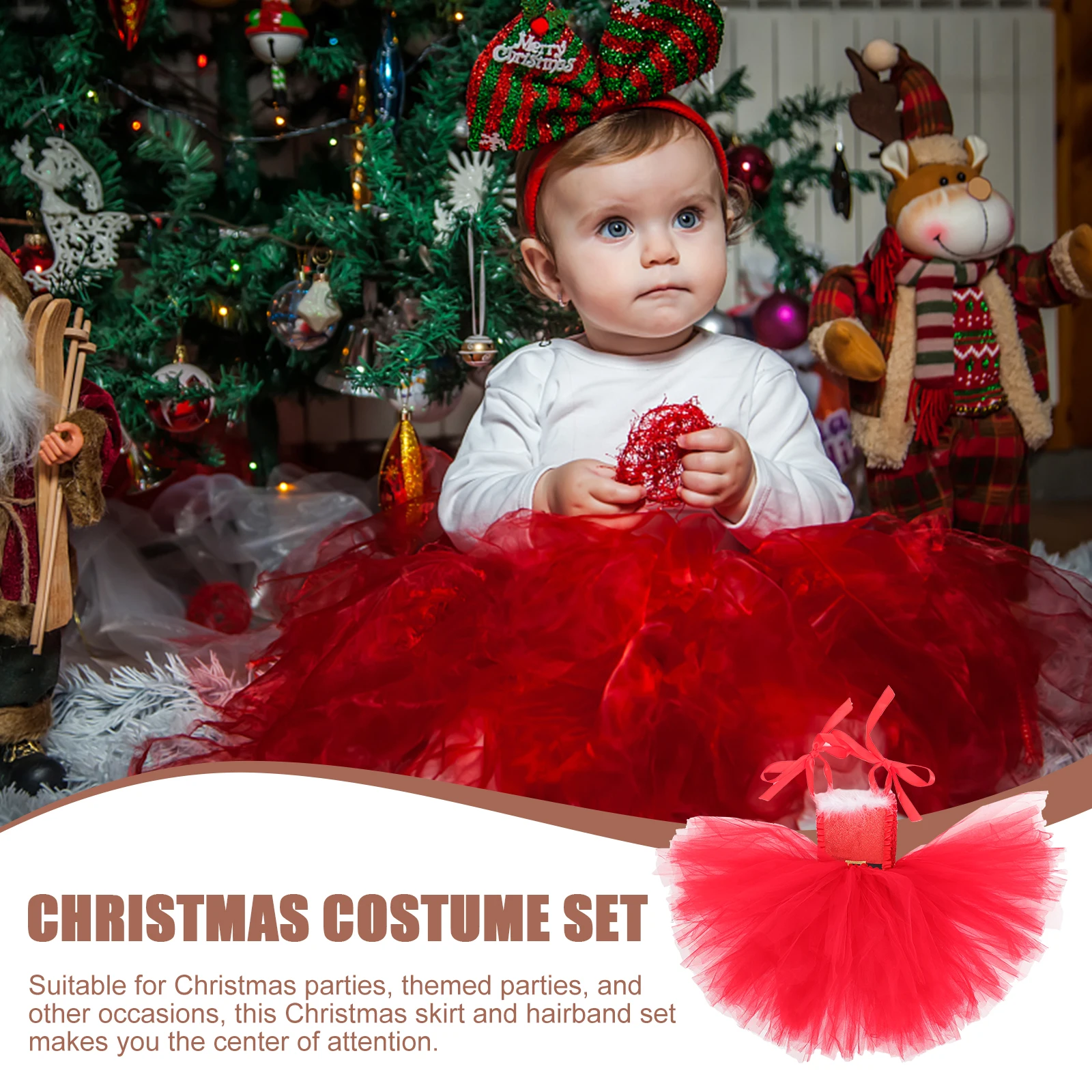 

Christmas Costume 100cm Gauze Dress Antler Headb Soft Party Dress Accessory Fabric Party Accessory Skirt Hairb
