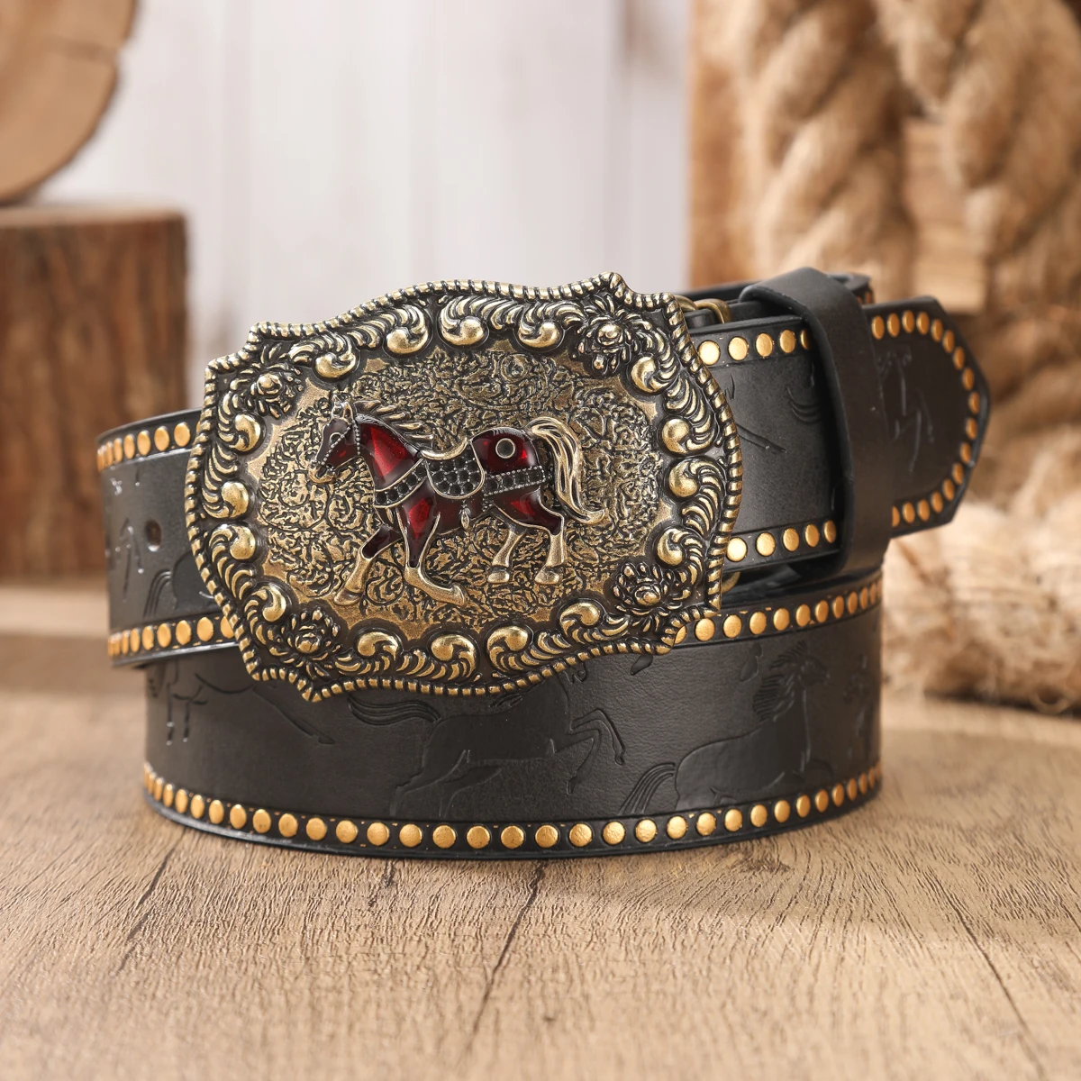 1pc Western Cowboy Style Belt - Suitable for Both Men and Women. Western Buckle PU Embossed Belt. Perfect for Pairing with Jeans
