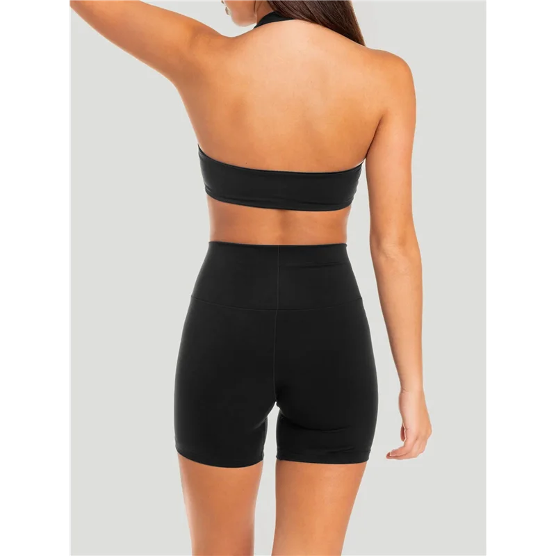 

AOAO-Наборы для тренировок для женщин, комплект из 2 предметов, спортивные бюстгальтеры с лямкой на шее и высокой талией, байкерские шорты для тренировок в тренажерном зале, йога, наряд