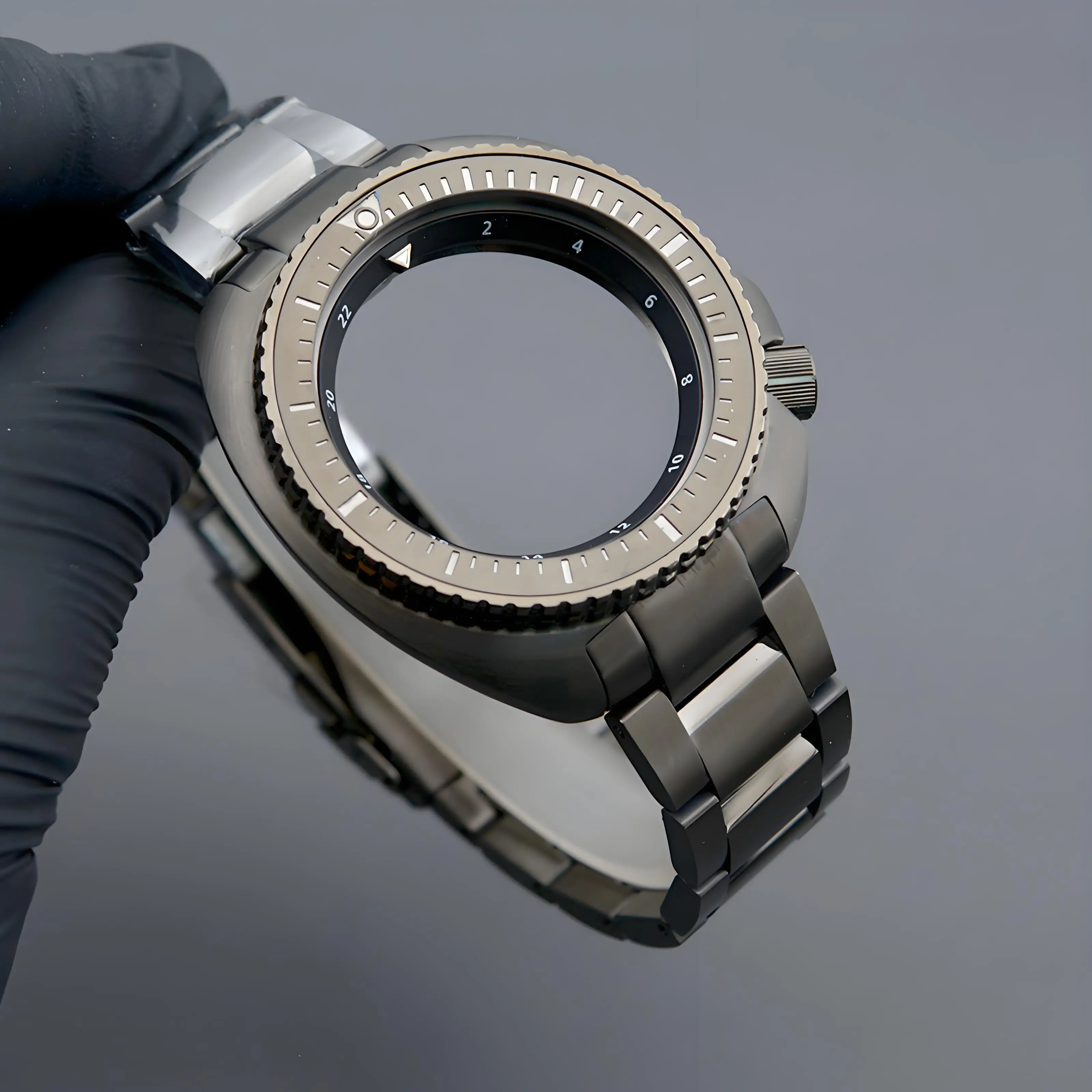 Gun Colour Turtle Abalone Dive Watch Case Fit Japan NH34 NH35 NH36A 7S 4R Movement Design SKX6105 6309 Watch Parts Repair