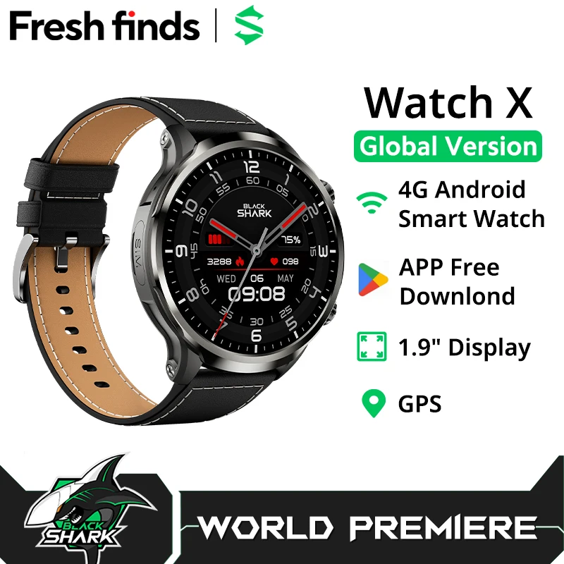 [World Premiere]Global Version Black Shark Smart Watch X 4G Android Watch 1.9″Display APP Free Download IP67 Washable 2MP Camera