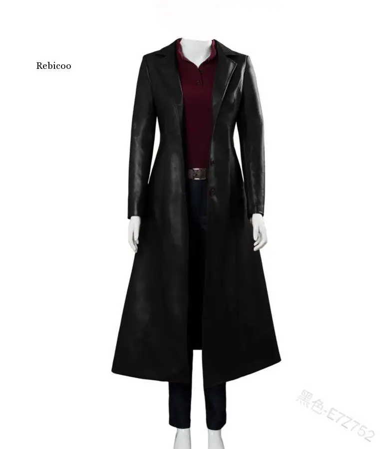 Women Luxury Fashion Medieval Steampunk Gothic Long Leather Jackets Vintage Winter Outerwear Faux Leather Trench Coat