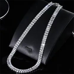 FEEHOW Iced Out Bling Princess Cut Square Cubic Zirconia Tennis Chain 3A CZ Paved Choker Necklace Women Wedding Jewelry