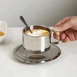 Elegant Coffee Cup with Scoop Saucer,304 Stainless Steel,Espresso Cup,Milk Mug,Cappuccino for Afternoon Tea Camping Cafeteria
