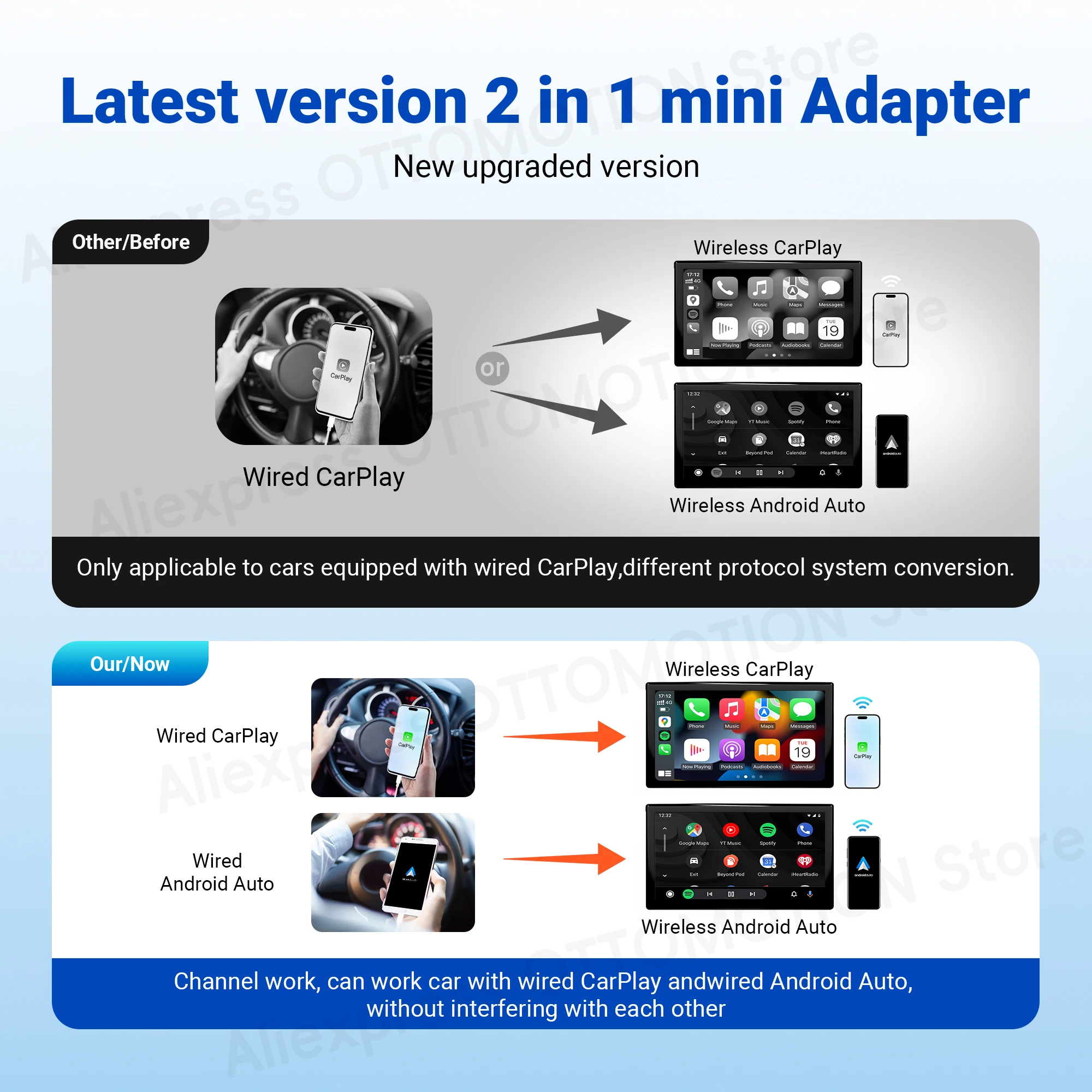 Sem fio CarPlay Android Auto Dongle, Mini Adaptador Pro, 2 em 1, Acessórios para carro para Benz, Chevrolet, Ford, Honda, Toyota, VW, MG, Novo, 2022