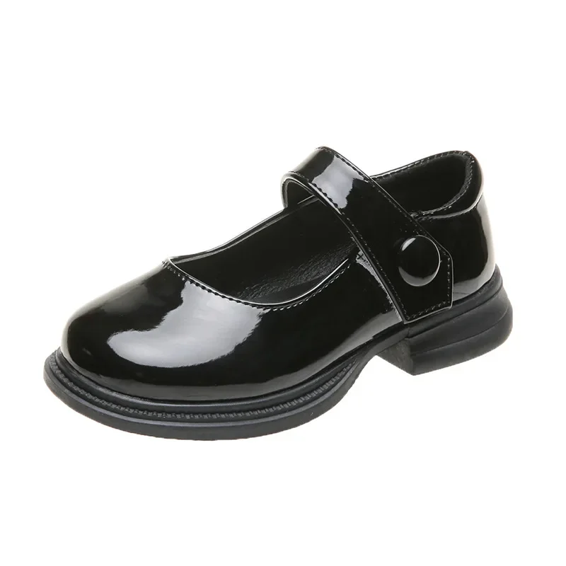 Sapatos de couro preto brilhante infantil, moda feminina, sapatos formais de escola infantil, sapatos Mary Jane, sapatos causais, primavera, outono