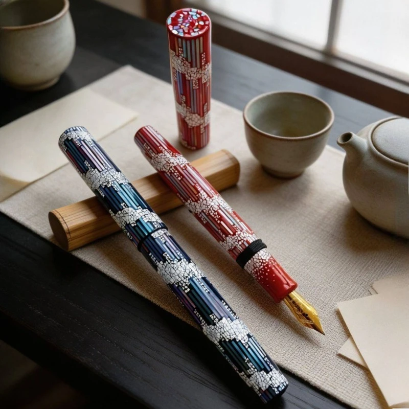 JIYUE Luxury Lacquer Fountain Pen with Luminous Shell and Mother of Pearl Handmade German Bock Fountain Pen Made of Hard Rubber