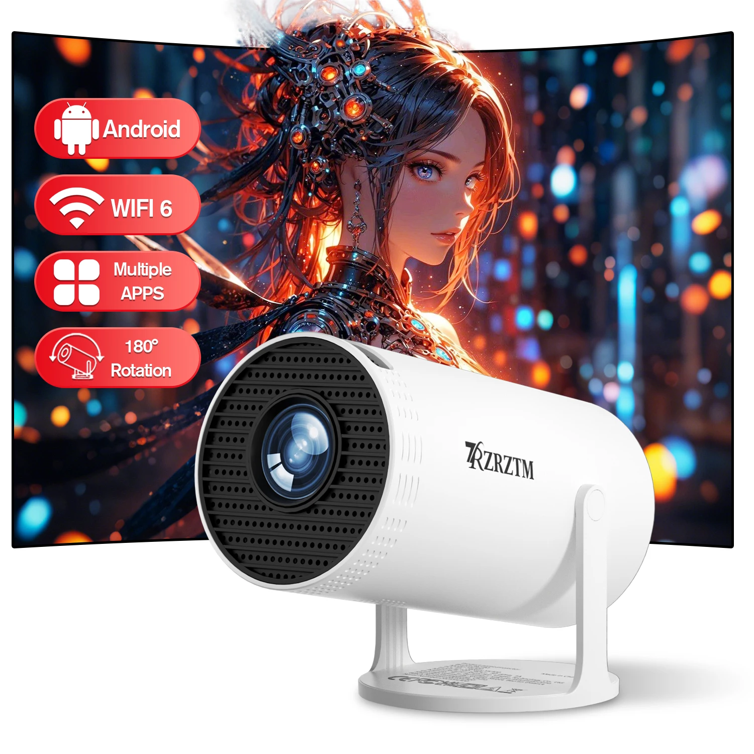 4K projector, HD projector, equipped with WiFi/Android system/wireless, 180 degree rotation, compatible with multiple devices