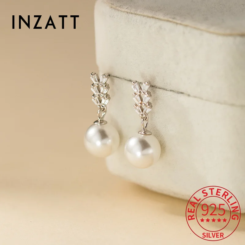 

INZATT Real 925 Sterling Silver Pearl Pendant Zircon Stud Earrings for Women Cute Fine Jewelry Light Luxury Advanced Accessories