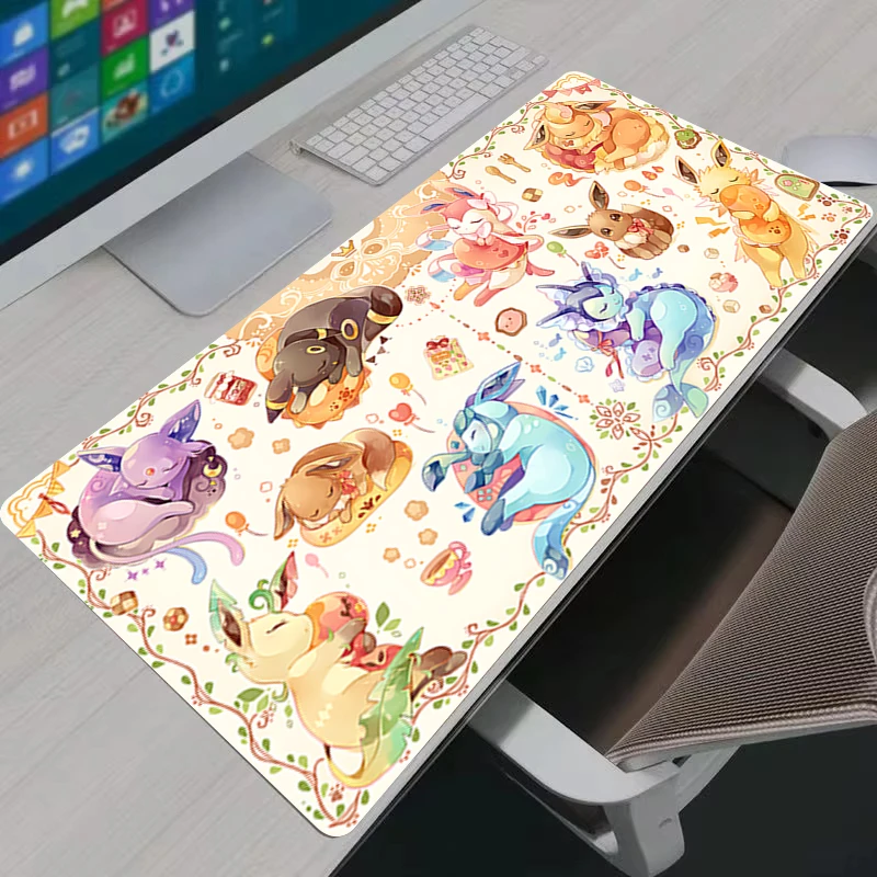 Mauspad Kawaii Eevee PC-Zubehör Gamer-Schrank Mausunterlage Anime P-Pokémon Tastaturunterlage Laptop Gaming Gummi Schreibtischunterlage