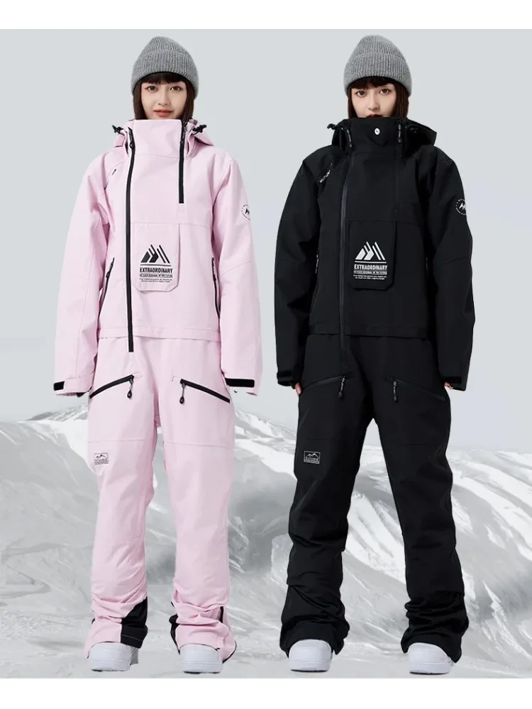

MUTUSNOW Men Women's Warm One Piece Ski Suit Thickened Winter Waterproof Breathable Snowboard Jumpsuit Outdoor Snow Suit