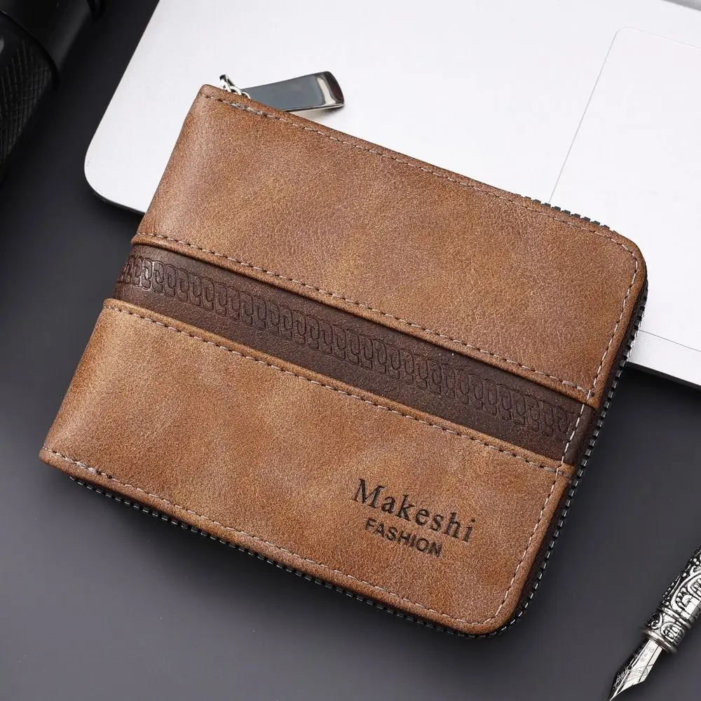 

V Vintage Mini Coin Purse Zipper Portable Credit Card Case PU Leather Large Capacity Men's Coin Wallet Male Accessory